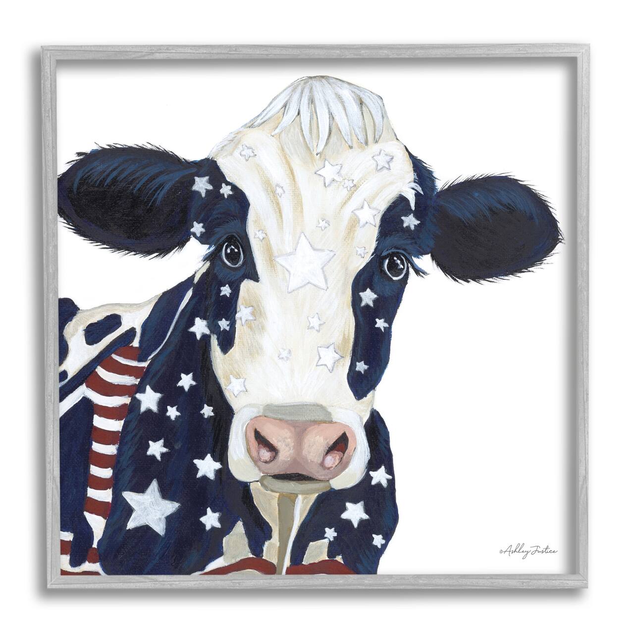 Stupell Industries Country Americana Cow Flag Pattern Framed Giclee Art
